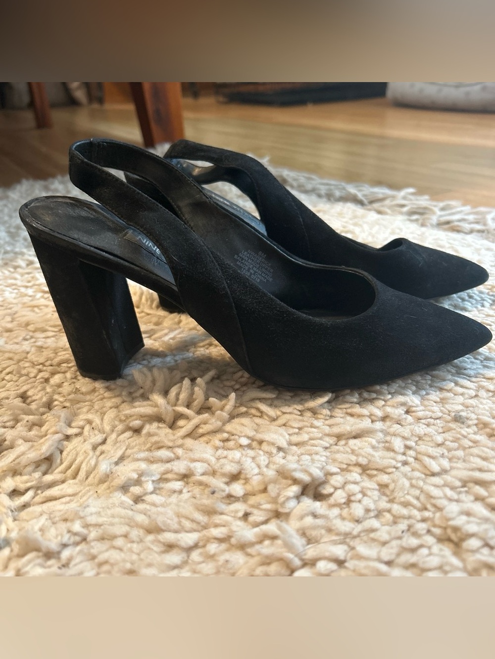 Nine West Black Suede Slingback Block Heel Pumps